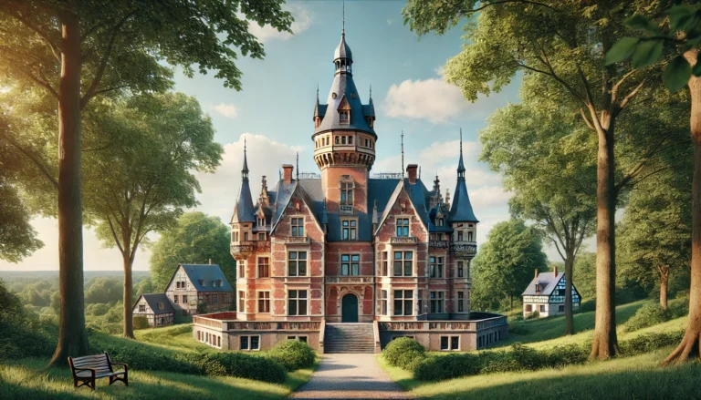 Burg-Wissem A realistic image of Burg Wissem in Troisdorf, Germany. The castle is surrounded by lush green trees and is built in a historic architectural style wi