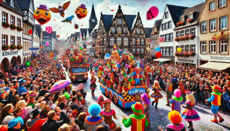 Karneval-in-Troisdorf-2024-11-11-13.12.07-Scene-of-Cologne-style-Karneval-in-Troisdorf-Germany-featuring-vibrant-floats-festive-decorations-people-in-colorful-costumes-and-a-lively-crowd-.webp